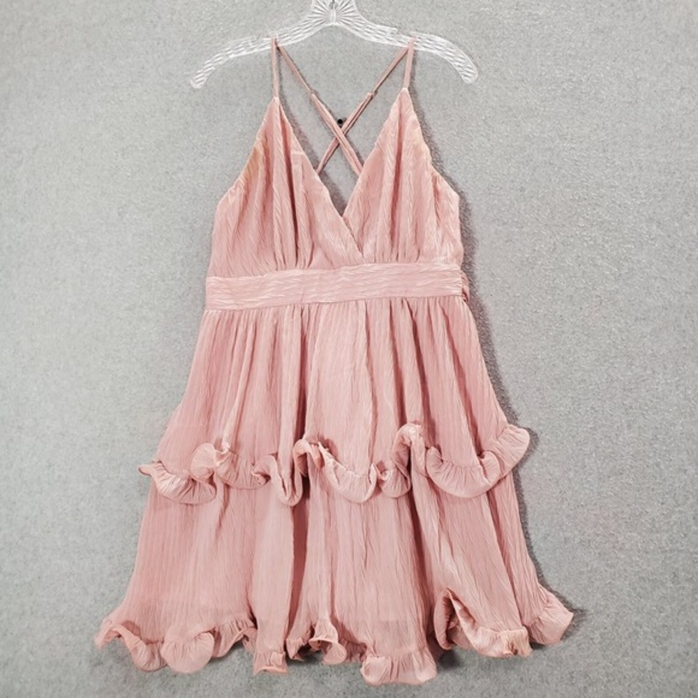Selfie Leslie Women Dress Large Pink Greta Cami Strap Frill Chiffon Rose